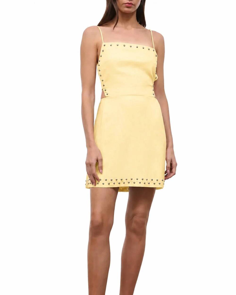 NEW STAUD angelique linen mini dress in butter studs